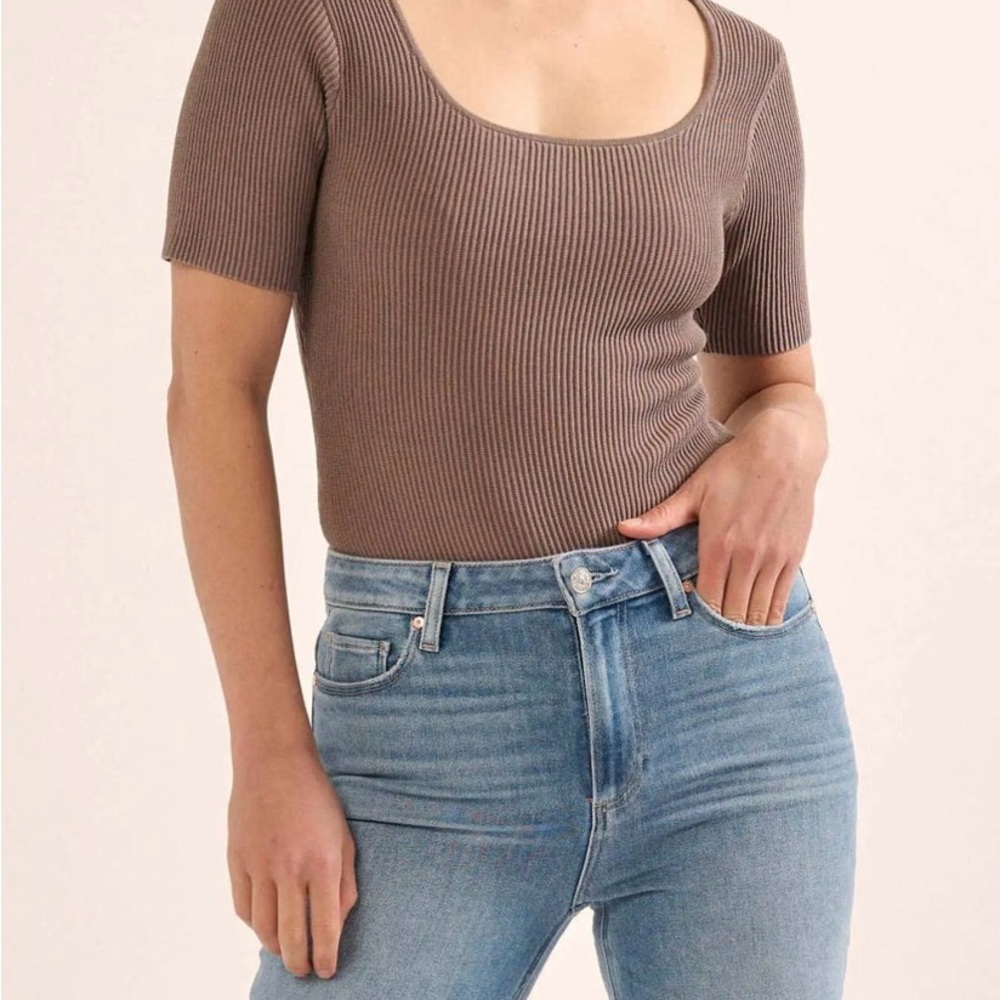 Promise shaperfit ribbed scoop neck bodysuit NWOT. Size S, Taupe